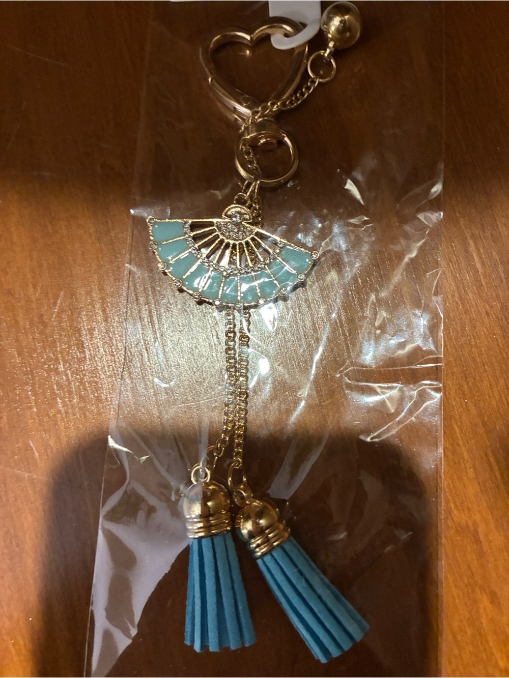 Accessorize Gold-Tone Blue Tassel Fan Keyring - Picture 4 of 4
